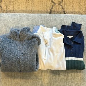 Uniglo fleece, Hollister sweatshirt + American Eagle sweater